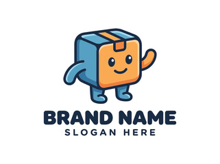 Fototapeta premium Cute parcel mascot character logo template for delivery and shipping business branding identity