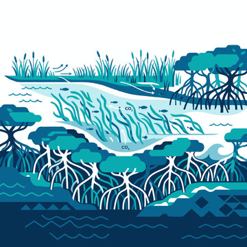 Mangrove Ecosystem Carbon Cycle Illustration