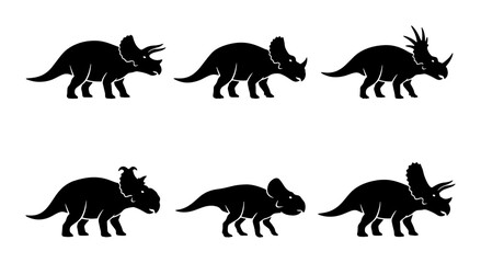 Obraz premium Triceratops Dinosaur Silhouettes, Prehistoric Vector Icons, Ancient Reptile Collection