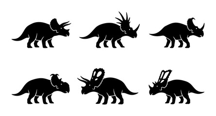 Obraz premium Triceratops Dinosaur Silhouettes, Prehistoric Reptile Icons, Ancient Creature Vector Set, Jurassic Era Graphics