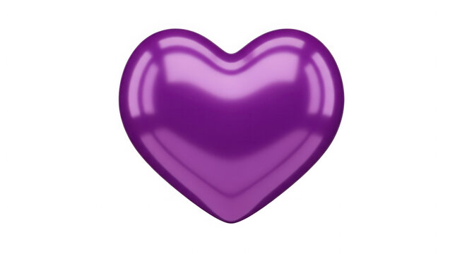 Glossy purple heart shape icon isolated on transparent background