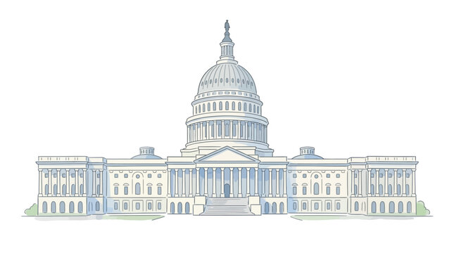 A detailed illustration of the United States Capitol building in Washington DC isolated on white.