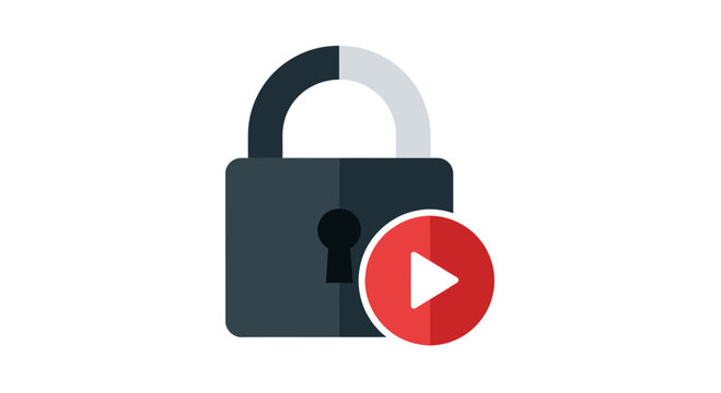 Secure Video Content Icon: Padlock and Play Button Representing DRM, Restricted Media Access, and Encrypted Streaming