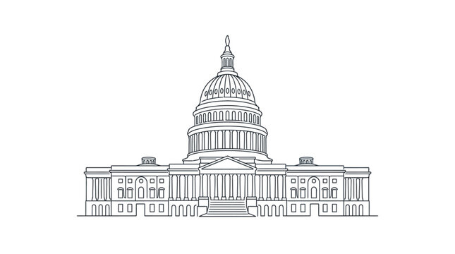 Minimalist line art illustration of the United States Capitol building in Washington DC.