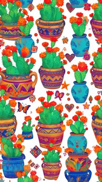 cactus, nopal, M&eacute;xico, cultura mexicana, arte mexicano, ilustraci&oacute;n, maceta, cer&aacute;mica, artesan&iacute;a mexicana, talavera, flores, cempas&uacute;chil, flores mexicanas, plantas, naturaleza, flora, jard&iacute;n, decoraci