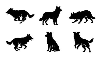 Fototapeta premium Dog Silhouettes Collection: Running, Sitting, Standing Canine Poses Vector Set