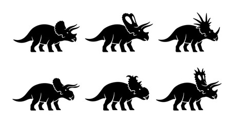 Obraz premium Triceratops Dinosaur Silhouettes, Prehistoric Reptile Icons, Ancient Creature Vector Graphics, Paleontology Set