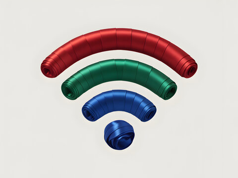 RGB ribbon forms Wi-Fi symbol with bright studio lighting and conceptual connectivity