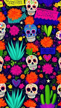 papel picado, calavera, D&iacute;a de Muertos, M&eacute;xico, cultura mexicana, tradici&oacute;n mexicana, arte mexicano, folclore, cempas&uacute;chil, flores, flores mexicanas, cactus, nopal, agave, maguey, coraz&oacute;n, dise&ntilde;o mexi