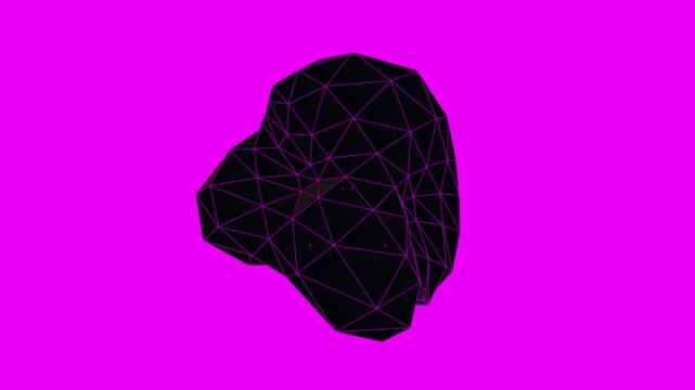 Abstract geometric shape pulsating with neon pink wireframe mesh on vibrant magenta background