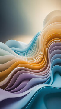 Abstract pastel colored smooth wavy layers and curved shapes with abstract gradient background wallpaper minimalist elegance creative sculpture