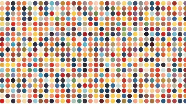 Dense geometric polka dot pattern featuring rows of small multicolored circles arranged symmetrically.