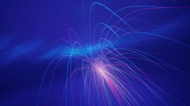 Abstract technology fiber optics data stream with glowing blue and pink light particles technology particles abstract connection communication