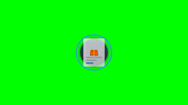 Order Processing and Delivery Confirmation Animation with Document and Package Box on Green Screen