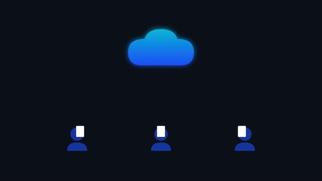 Cloud Computing and Digital File Sharing Concept with User Icons on Dark Background