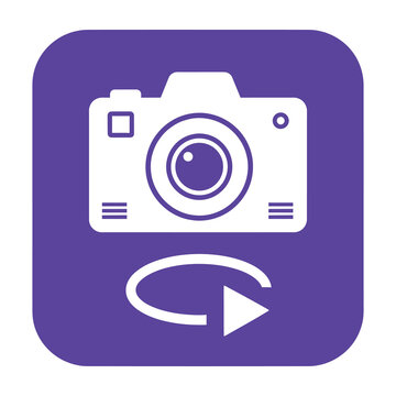 Camera icon with refresh symbol on purple background