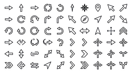 Fototapeta premium Directional arrow navigation line icon collection.
