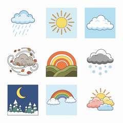 Obraz premium Colorful Weather and Nature Icons Collection 1.