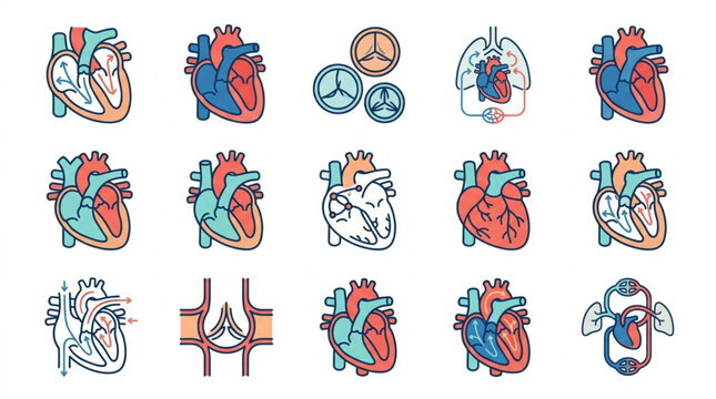 Colorful Illustrated Human Heart Anatomy Collection.