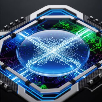 Close view of a glowing digital interface featuring protective elements and abstract data streams being filtered via a translucent blue lens, moderation, safety, cloud
