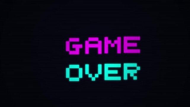 Retro 8-bit game over text with pixelated font