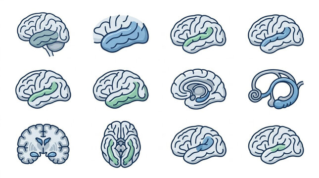 Detailed Vector Illustrations of Human Brain Anatomy.