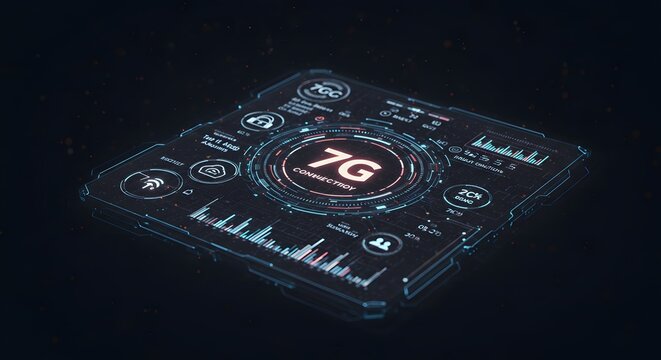 Futuristic 7G Connection Control Panel with Glowing HUD Interface
