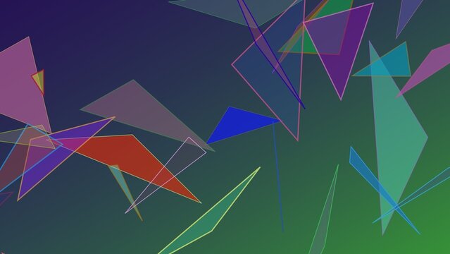 Abstract Geometric Background with Translucent Overlapping Triangles and Vibrant Gradient Pattern