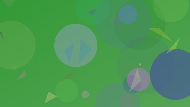 Abstract Green Geometric Background with Overlapping Translucent Circles and Triangles for Design