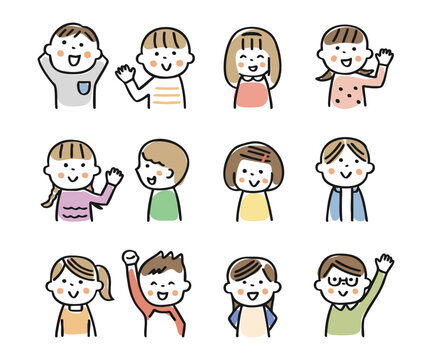色々なポーズの子供たち　上半身イラストセット①