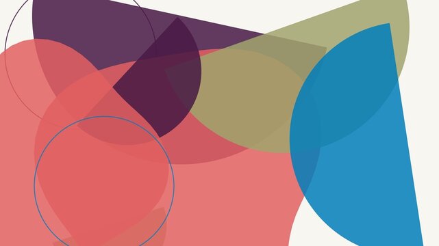 Abstract Minimalist Geometric Background with Overlapping Colorful Shapes and Semicircles in Bauhaus Style