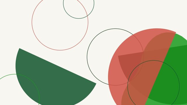 Modern abstract background featuring minimalist overlapping circles and semi-circles in green and coral shades.