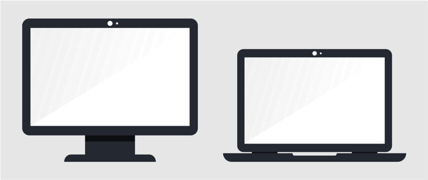 Set of monitor desktop and laptop screen mockups vector illustration isolated on background