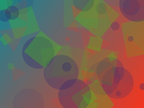 Vibrant Abstract Geometric Background with Colorful Overlapping Squares and Circles Pattern