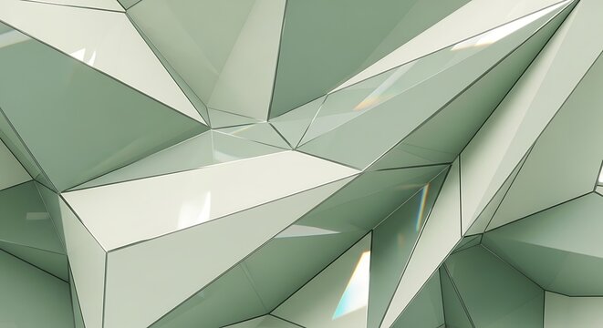 Abstract green geometric background with sharp crystal glass structures