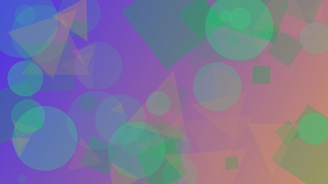 Colorful Abstract Background with Translucent Geometric Shapes such as Circles Triangles and Squares