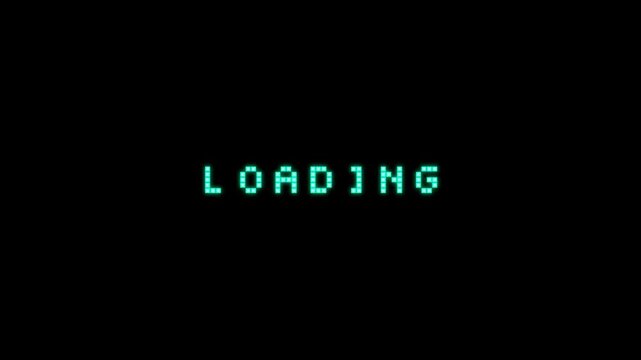 loading 8 bit retro. Retro cyan 8-bit loading text on black background