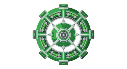 Naklejka premium Green Futuristic Energy Core Reactor Illustration - Sustainable Renewable Technology and Sci-Fi Power Source Concept Isolated on White Background