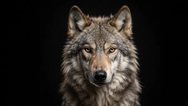 Detailed cinematic portrait of a gray wolf 