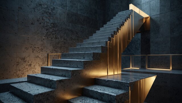 Set of stairs in dark room, 3d render style background - Generative AI