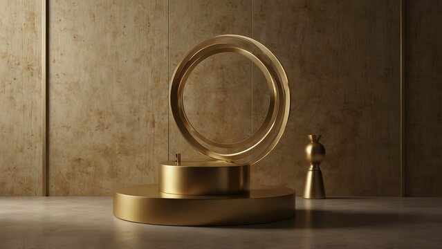 Modern design featuring gold sculpture sits on table in room - Generative AI