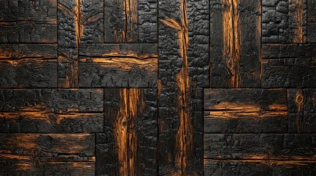 Dark burnt wood texture background with natural grain patterns