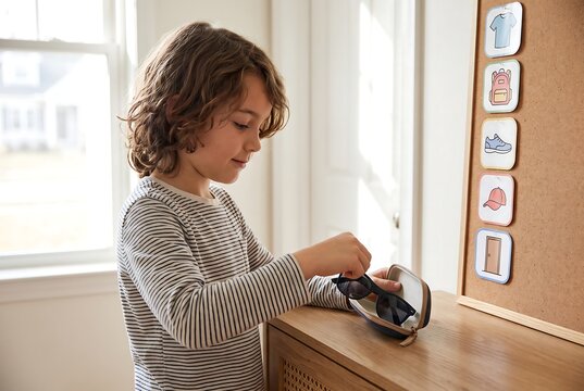 Child Cleaning Personal Belongings During Daily Routine