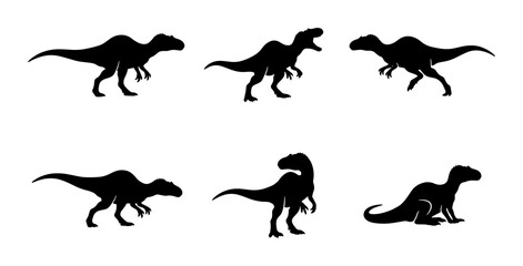 Dinosaur Silhouettes Vector Set, Prehistoric Reptile Icons, Jurassic Era Creatures, Ancient Animal Graphics © Radha