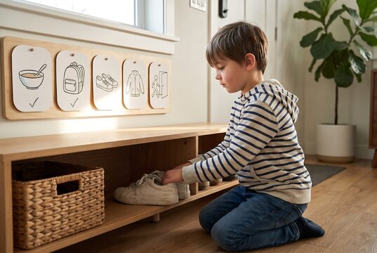 Child Putting Shoes Away Using Visual Routine