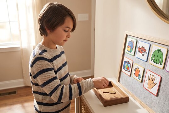 Child Using Visual Schedule for Daily Routine