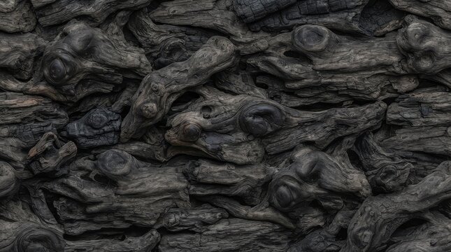 Detailed texture of dark aged gnarled wood background