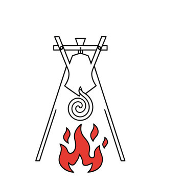 Roasting spit with fire and meat