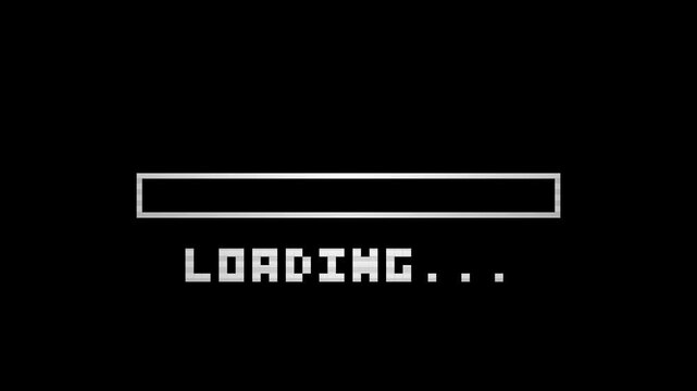 loading 8 bit retro. Retro 8-bit pixel loading progress bar on black background