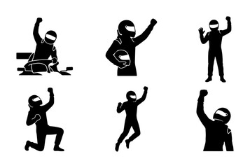 Naklejka premium Formula 1 Racer Victory Poses, Silhouette Icon Set, Motorsport Celebration Graphics